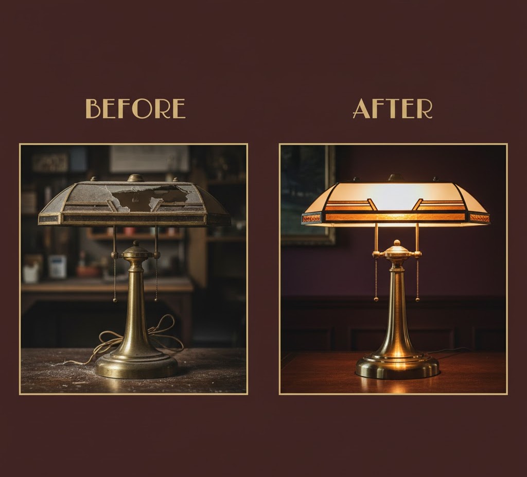 Before and after lamp restoration